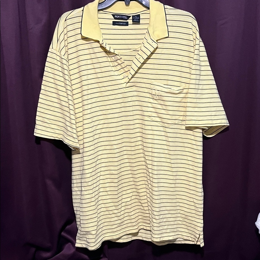 PGA Tour Yellow and Black Striped Polo Shirt